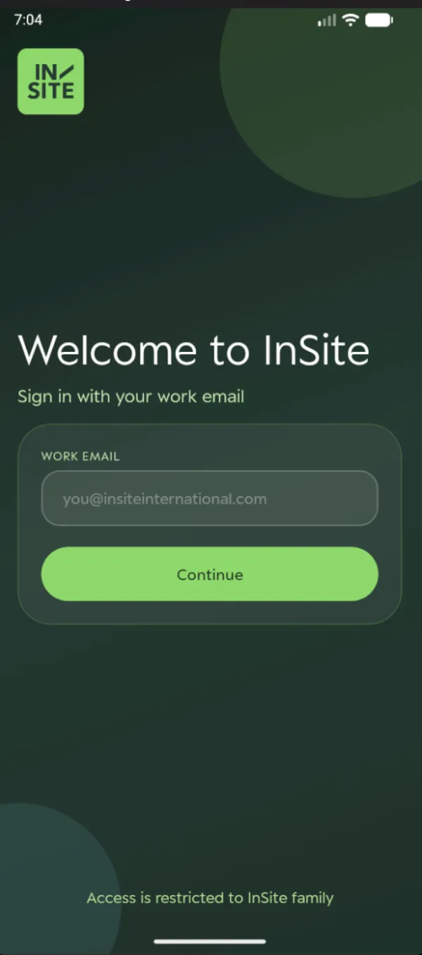 The InSite Community app sign-in screen on a smartphone